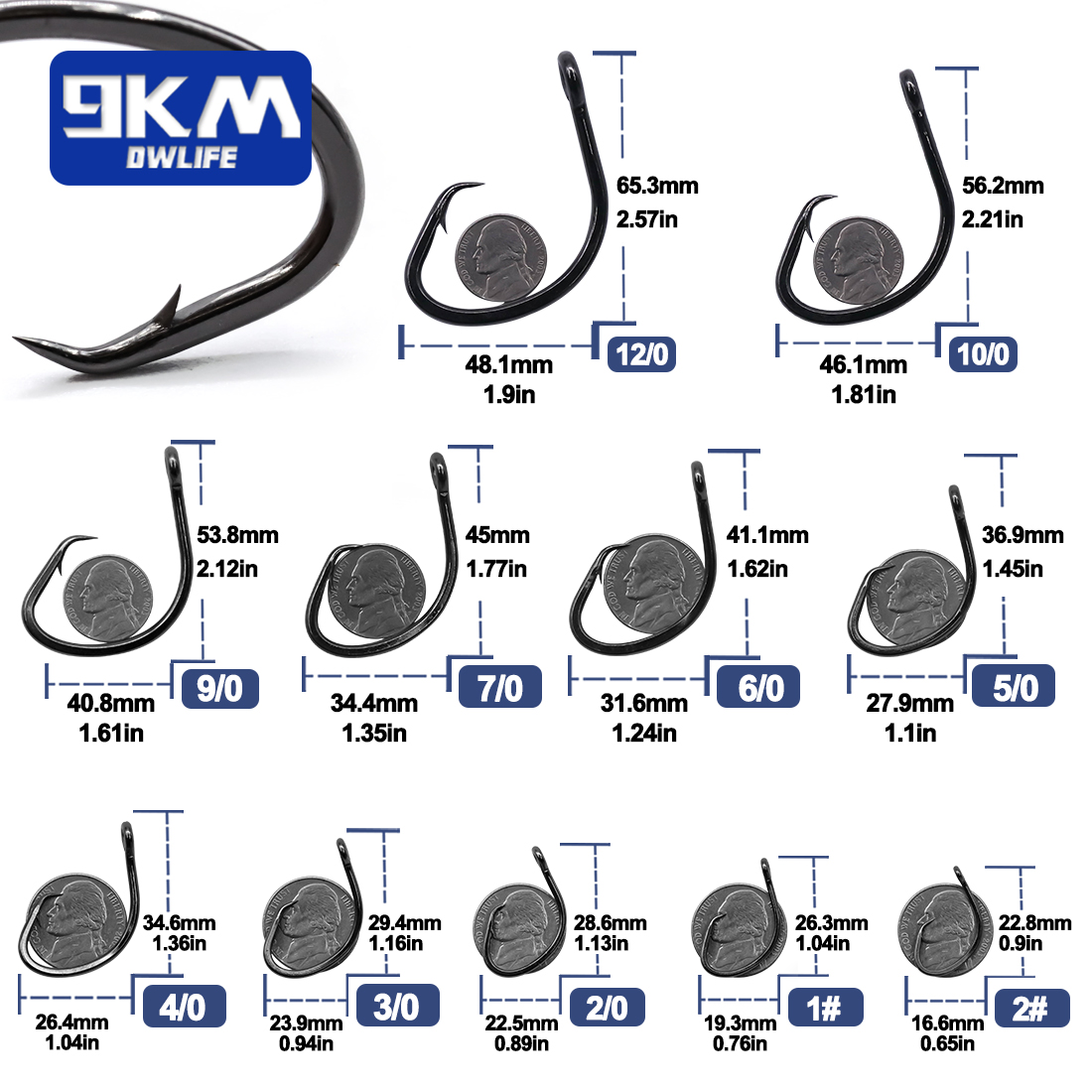 9KM Circle Hooks 25~50Pcs Salt - đánh giá và giá Fishing Hook Barbless