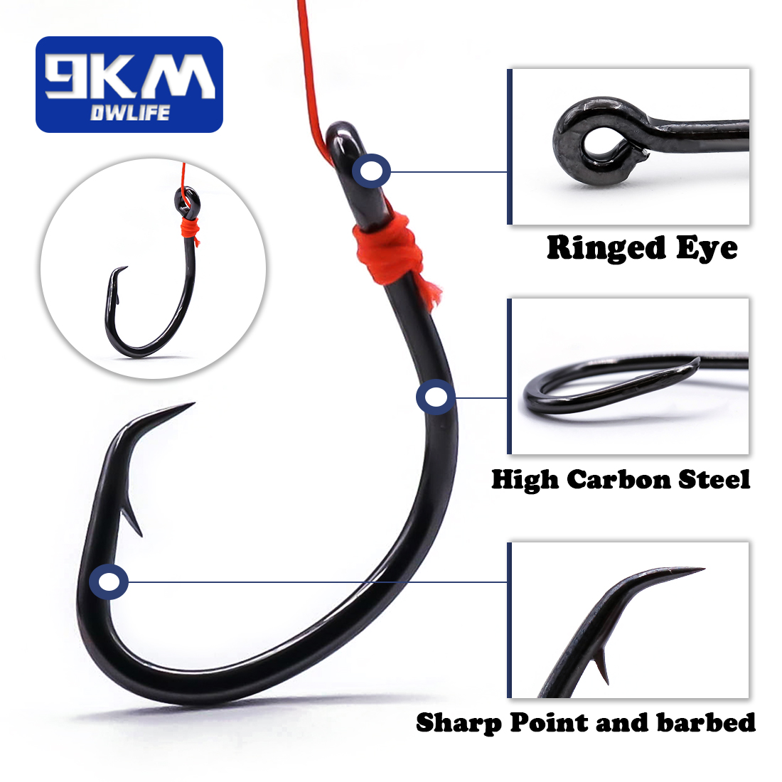 9KM Circle Hooks 25~50Pcs Salt - đánh giá và giá Fishing Hook Barbless